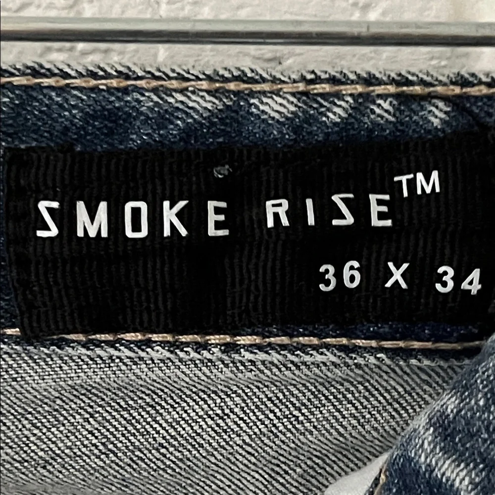 Smoke Rise Distressed Rip Repair Light Blue Men’s Jeans Sz 36x34 Streetwear Edgy - Picture 4 of 12